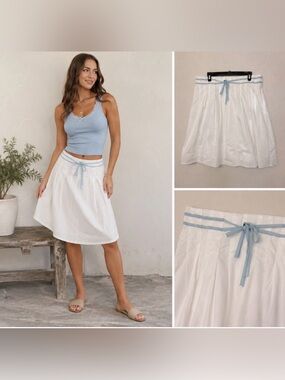 Vintage Old Navy White A-Line Skirt Size 12 Y2K Coastal Cottagecore Drawstring